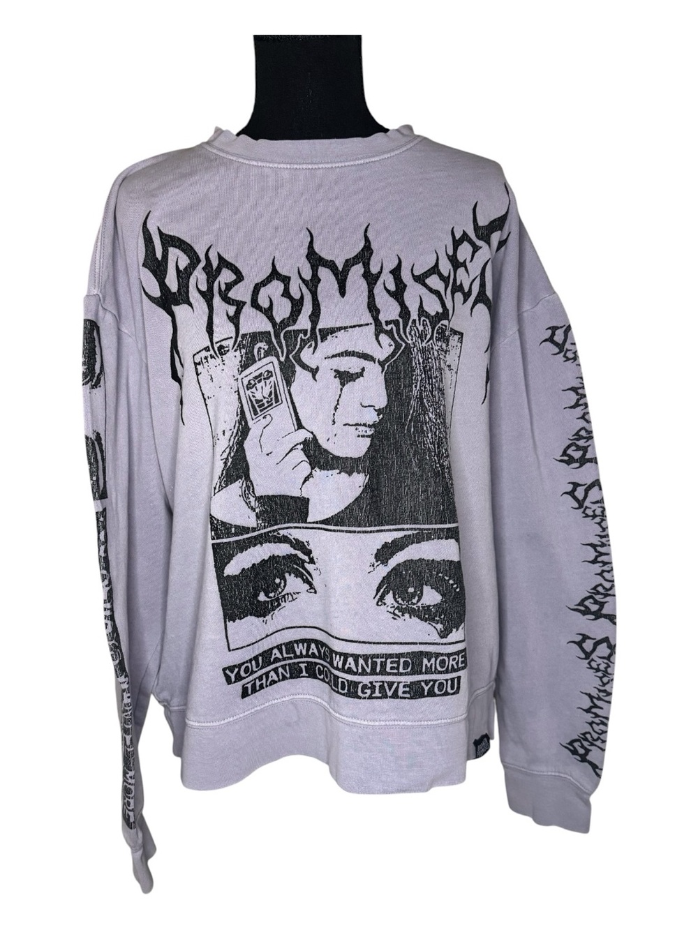 Broken Promises Crewneck Sweatshirt in Light Lavender with Black Print